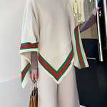 Irregular Clipping Loose Asymmetric Striped High Neck Sweater Tops