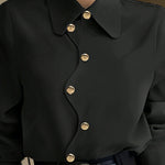 Long Sleeves Loose Buttoned Solid Color Lapel Blouses&Shirts Tops