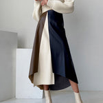 A-Line High Waisted Asymmetric Contrast Color Split-Front Skirts Bottoms