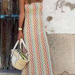 Strapless Color Contrast Stripe Dress