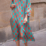Sky Blue Geometric Print Split Neck Loose Shirt Dress