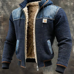 Olivier | Navy Quilted Jacket Featuring Denim Accents