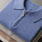 PURE EXTRA-FINE MERINO WOOL HALF ZIP POLO
