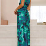 Margovil One Shoulder Drawstring Cut Out Printed Maxi Pleated Dress