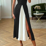 Margovil Tie Shoulder Color Block Splice Swing Midi Cami Dress
