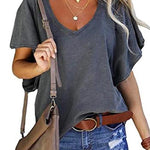 Margovil Casual V Neck Ruffle Short Sleeve T-shirt
