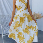 Sleeveless Cut Out Tie Back Printed Midi Dress