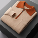 PREMIUM CASHMERE TWO TONE ZIPPER POLO