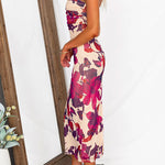Strapless Ruched Floral Print Bodycon Midi Dress