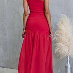 One Shoulder Sleeveless Ruffle Slit Solid Maxi Dress