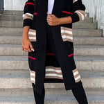 Margovil Open Front Color Block Striped Splice Long Sweater Cardigan