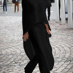 High-low Loose Solid Color High-neck Pants Set Two Pieces Set