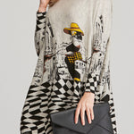 Vintage Loose Printed Split-Joint Sweater