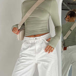 Long Sleeves Skinny Hollow Solid Color Round-Neck T-Shirts Tops