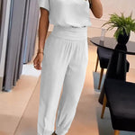 Jemma Puff Sleeve Top and High Waist Pocketed Cuffed Pants Set
