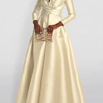 A-Line High Waisted Pleated Solid Color V-Neck Maxi Dresses