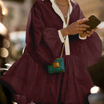 A-Line Long Sleeves Buttoned Contrast Color Pleated Lapel Mini Dresses Shirt Dress