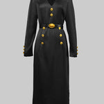Long Sleeves Puff Sleeves Buttoned Solid Color Deep V-Neck Midi Dresses