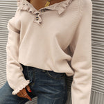 Long Sleeve Button Down Ruffle Knit Pullover Sweater Tops