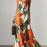 Loose Sleeveless Floral Printed Split-Joint V-Neck Evening Dresses Maxi Dresses