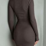 Elegant Ribbed Knit Buttons Mini Dress With Side Ruching