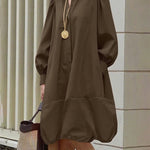 Long Sleeves Loose Buttoned Pleated Pockets Solid Color Lapel Midi Dresses