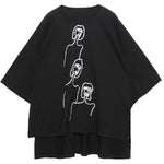 Embroidered Black&White Loose Round-Neck T-Shirt
