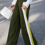 Loose Wide Leg Contrast Color Drawstring Elasticity Split-Joint Pants Trousers