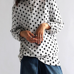 Long Sleeves Loose Polka-Dot Heaps Collar T-Shirts Tops