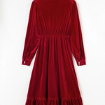 Racing Red Velvet Buttoned Puff Sleeve V Neck Split Midi Dress