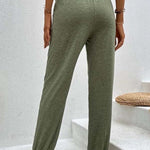 Temperament casual loose pocket high waist trousers