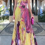 Spaghetti Strap Waisted Floral Print Swing Maxi Dress