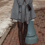 Open Front Pocketed Splice Coat with Belt