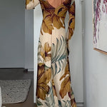 Bell Long Sleeves Open Back Floral Print Maxi Dress