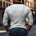 Men's Knitted Contrast Striped Long-sleeved POLO Shirt