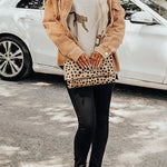 Margovil High Neck Side Slit Cheetah Pattern Sweater