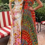 Spaghetti Strap Contrast Print Swing Maxi Vacation Dress