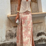 Lace-up High Slit Printed Maxi Skirt