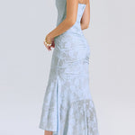 Margovil Sleeveless Ruched Waist Ruffle Hem Jacquard Maxi Dress