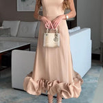 Margovil Spaghetti Strap Flounce Hem Bustier Midi Dress