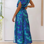 Off Shoulder Side Slit Floral Print Maxi Dress