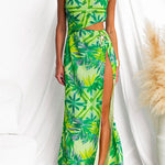 One Shoulder Cut Out High Slit Printed Maxi Dress