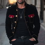 Men's Vintage Stand Collar Velvet Multi-Button Jacket
