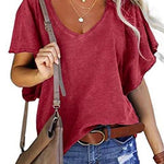 Margovil Casual V Neck Ruffle Short Sleeve T-shirt