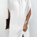 Loose Raglan Sleeve Solid Color Mock Neck Mini Dresses