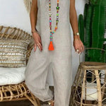 Harper Casual Solid Backless Knotted Strappy Loose Jumpsuit