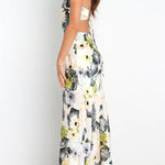 Garden Party Floral Satin Cut Out Back Lace-up Maxi Dress