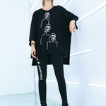 Embroidered Black&White Loose Round-Neck T-Shirt