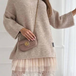 High-neck lace-trimmed long sweater