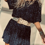 Night Moves Sequin Fabric Short Sleeve Backless H-line Mini Dress